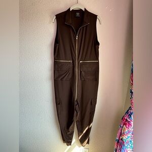 Sports Illustrated Swim Chocolate Brown Cargo Zippered Jogger Hem Jumpsuit M